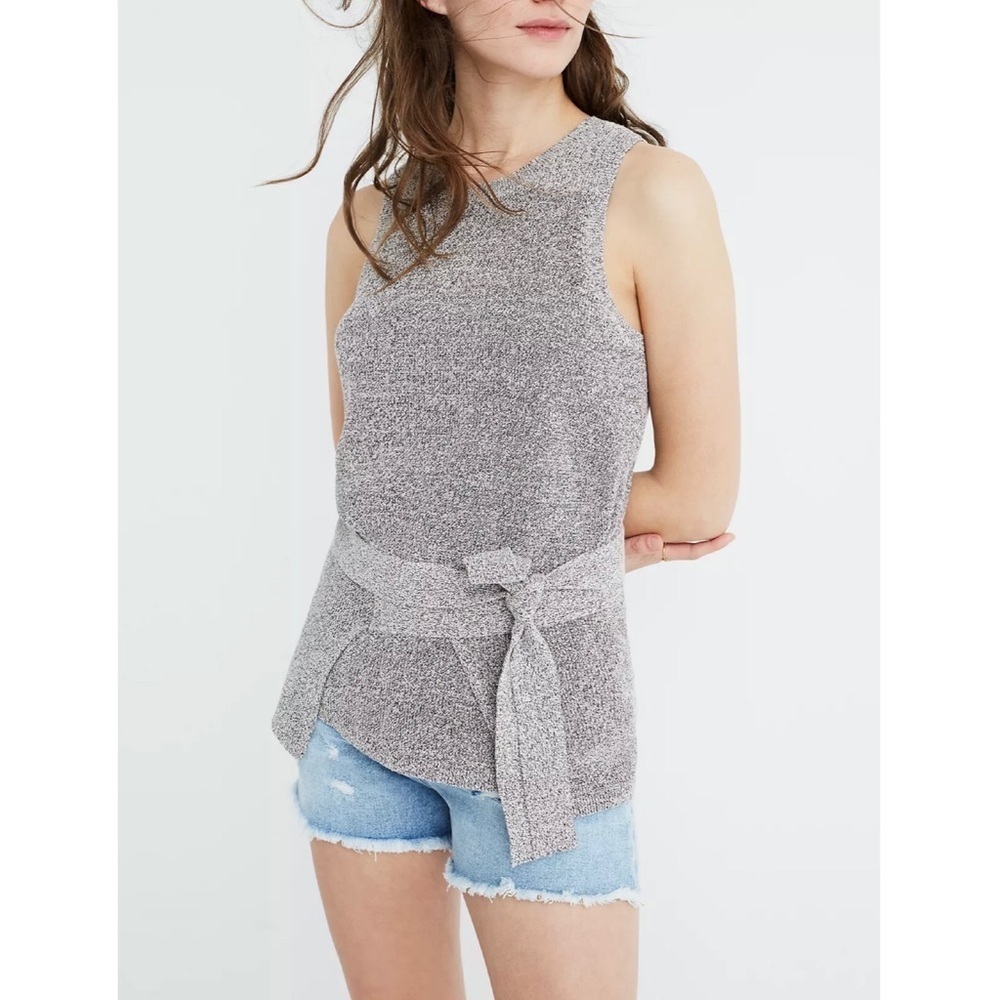 Madewell Tie-Wrap Sweater Tank Heather Gray Sleeveless Knit Top Small